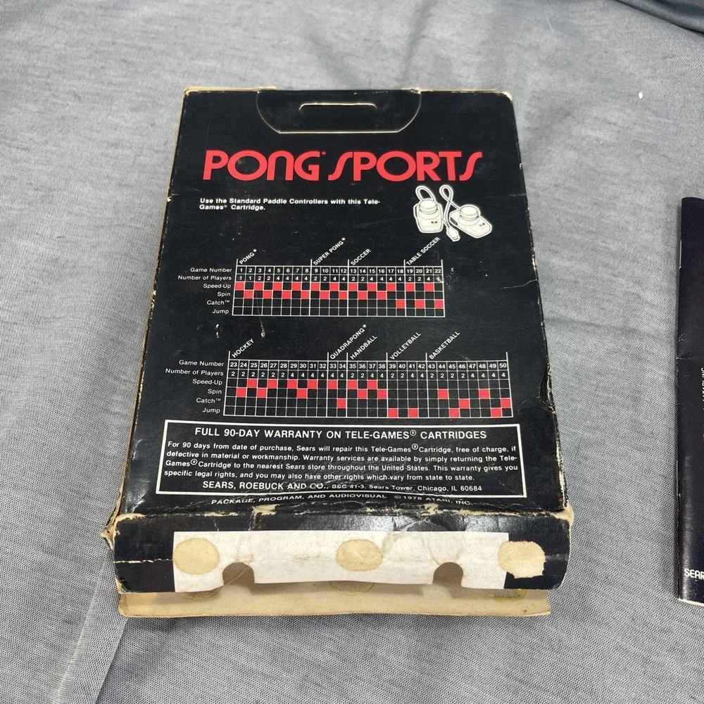 Pong Sports Atari 2600 Sears Telegames Video Game with Box and Manual 1977